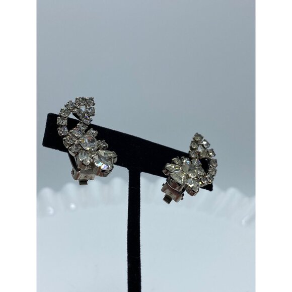 Vintage Rhinestone La Rel Signed Clip On Earrings Crystal Holiday Retro 1-1/2” L - Picture 4 of 9